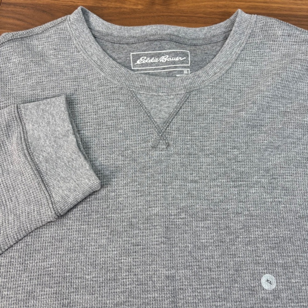 Eddie Bauer Mens XL Quartz Trail Thermal Shirt Heather Grey Waffle Knit 1026 NEW